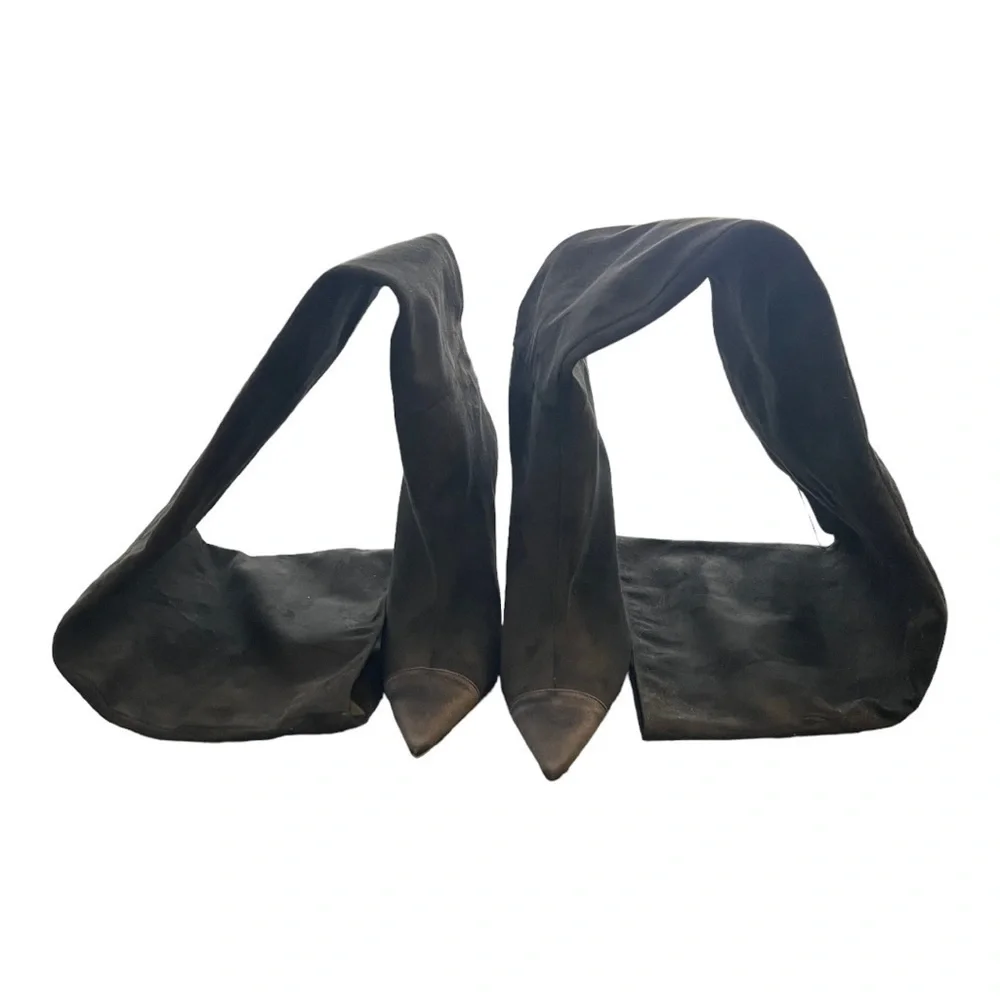 Good American Thigh High Over the Knee Black Suede Pointed Toe Boots NWT 7.5